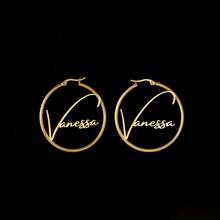 (Customized Information Can Only Be In English Letters; Other Languages Will Be Translated Into English) Fashion Customized Name Earrings, 1 Pair Of 30mm Customized Nameplate Earrings, Women's Punk Letter Ring Earrings; Personalized Stainless Steel Ear Accessories, Ladies' Elegant Party Ear Jewelry Accessories, Gifts For Girlfriends, And Jewelry For Mothers - Nhiều màu - Xem 2