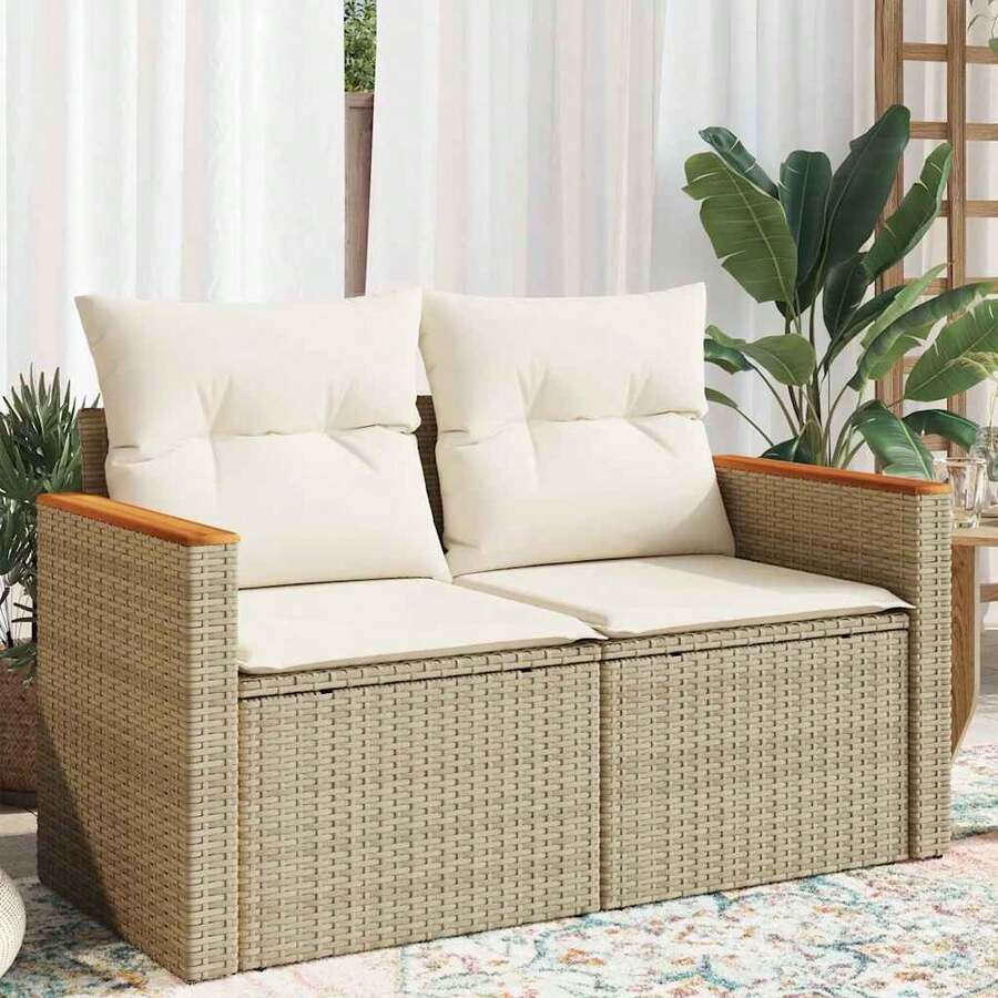 vidaXL 2-Sitzer Garten-Sofa Mit Kissen, Beige Polyratten - Beis - Ver 1