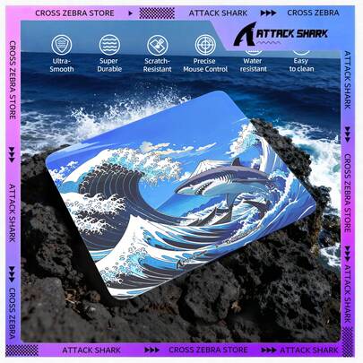  ATTACK SHARK X MAMBASNAKE CM05 轮廓玻璃硬质游戏鼠标垫，纳米蚀刻纹理，光滑玻璃表面，高精度，快速追踪，防刮擦，PU皮革防滑底座，大尺寸，礼品，节日，2026新年（450*400mm）