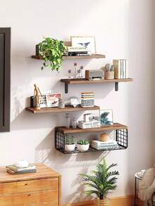 Floating Wall Shelf, 4-Tier Shelf For Bathroom, Kitchen, Bedroom - Coffee Brown - View 3