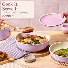 CAROTE Pots And Pans Set Non Stick, Cookware Sets, 19pcs Kitchen Set, Oven/Fridge , Space Saving Pots Set, Nonstick Set With Versatile Removable/Detachable Handle, Induction RV Set, Purple - 紫色 - 查看 6