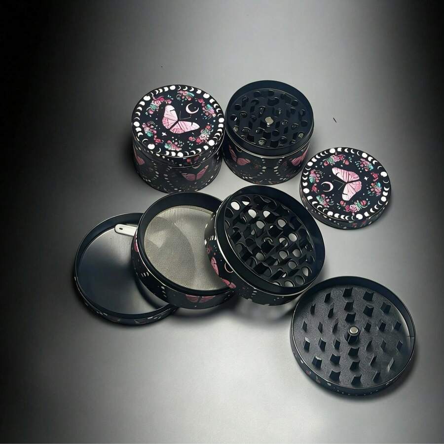 1pc Creative Pink Butterfly Zinc Alloy Spice Grinder - Manual 4-Layer Design, Herb Grinder - Multicolor - View 1