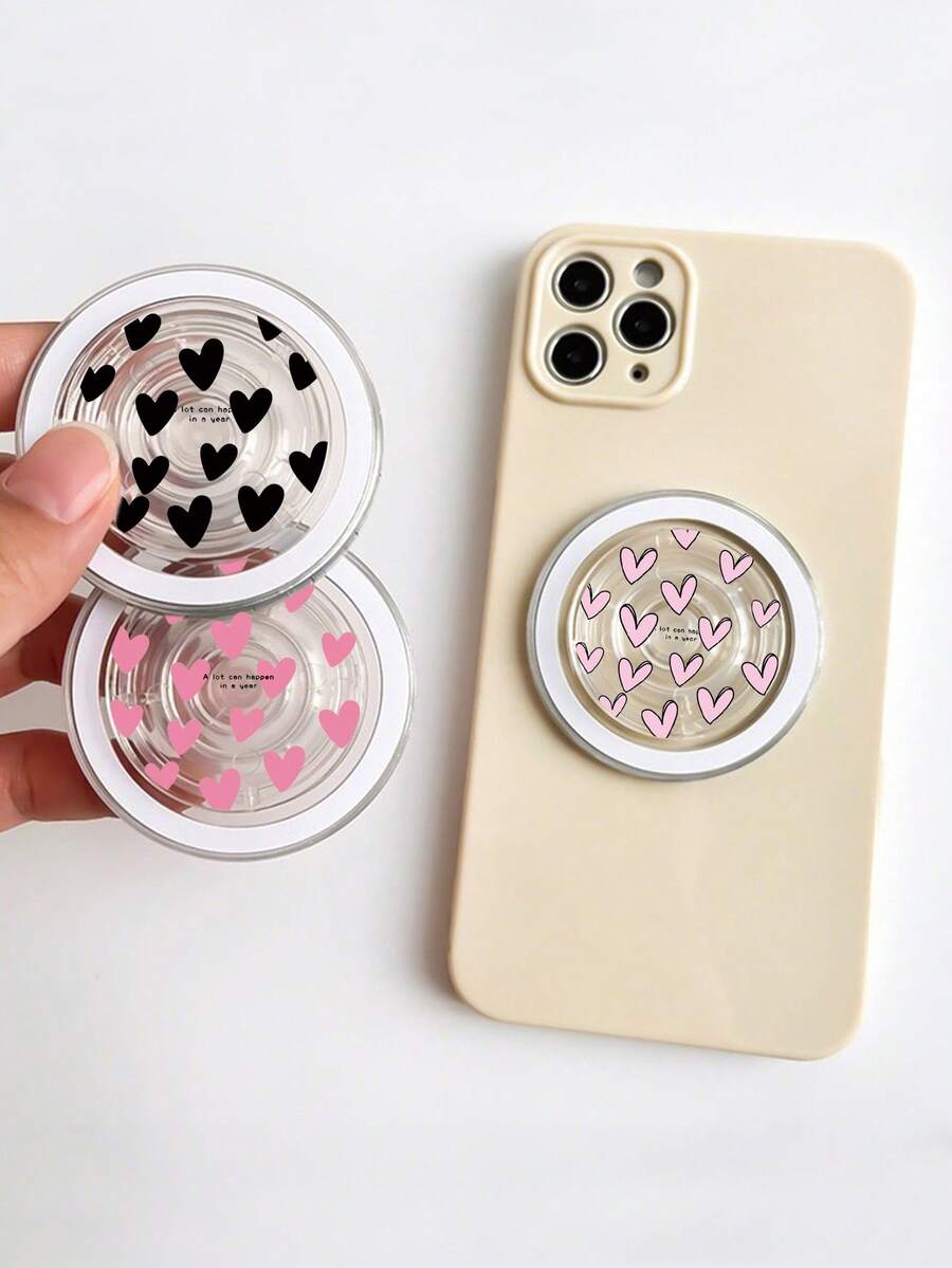 Heart-Shaped Magnetic Transparent Air Cushion Phone Holder, Slouchy Retractable Foldable Desktop Phone Air Cushion Stand - Multicolor - View 1