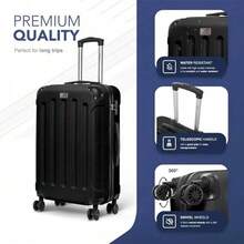 13Skywander Airline Approved Luggage Set - Hard Shell TSA Lock 360° Wheels Strong Lightweight - Black - View 2