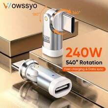 Adaptor USB-C Pengisian Cepat Wowssyo Dapat Diputar 540° 240W Mendukung Transfer Data Kecepatan Tinggi USB 3.1 Konverter Type-C Male ke Female dengan Indikator LED Adaptor Type-C OTG untuk Laptop, Tablet, dan Smartphone Hadiah Ulang Tahun Musim Semi - MultiWarna - View 2