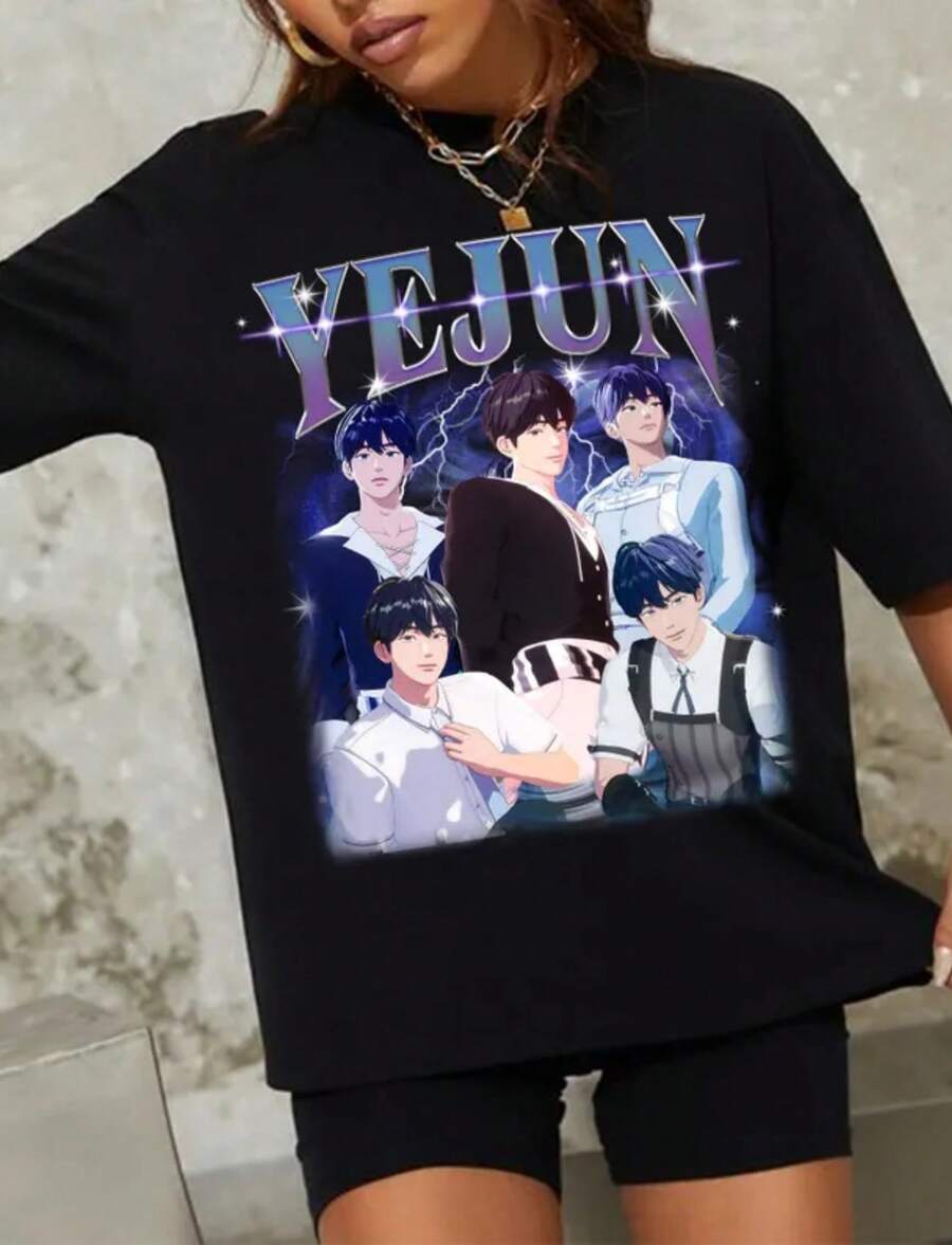 Retro Yejun Plave T-Shirt, Plave 2nd Mini Album Asterum_ 134-1 Shirt, Wave 4 Luv Shirt, DASH Quantum Leap Tour, Eunho, Noah, Bamb, Hamin - 黑色 - 查看 1