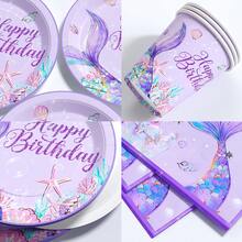 Mermaid Themed Disposable Plates, Napkins, Cups Set, Serves 10 Guests, Suitable For Birthday, Wedding, Party, Family Picnic - Multicolor - View 3
