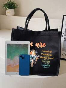 渐变花卉、蝴蝶和十字架图案女士手提包，大容量多功能单肩包，便携购物手提包，办公用品收纳包，化妆包，洗漱包。适合购物、聚会、度假、夏季海滩等场合。是送给母亲、朋友、基督徒的绝佳礼物。也是情人节、返校季、婚礼、母亲节、复活节礼物和节日纪念品的理想之选。 - 彩色 - 查看 5