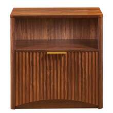 Grooved Bedside Table With Open Drawer And Gold Handles, Space-Saving, Ideal For Bedrooms And Living Rooms, Walnut Finish - Walnut - View 9