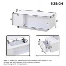100*50*40cm Couchtisch Höhenverstellbarer Kaffeetisch Mit Verstecktem Stauraum, Beistelltisch Mit LED-Licht, Wohnzimmertisch Mit Schublade, Tisch, Sofatisch, Weiß - White - View 2