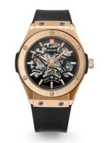 CASIRUI 1pc Automatic Mechanical Wristwatch, Business Casual Style With Hollow Dial, AP Design, Comes With Elegant Leather Gift Box - Gold - View 8