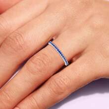 Stackable Eternity Ring For Women |Gold Plated – Ruby, Blue Sapphire, Simulated Diamond, Pink Sapphire, Emerald| Wedding Band |Hypoallergenic Rings| Labradorite Ring | Birthstone Gift Jewelry For Her - 藍寶石(白金) - 查看 5