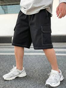 Boys & Teens Loose Fit Cargo Shorts, Casual Knee Length Pants For Spring/Summer - Black - View 4