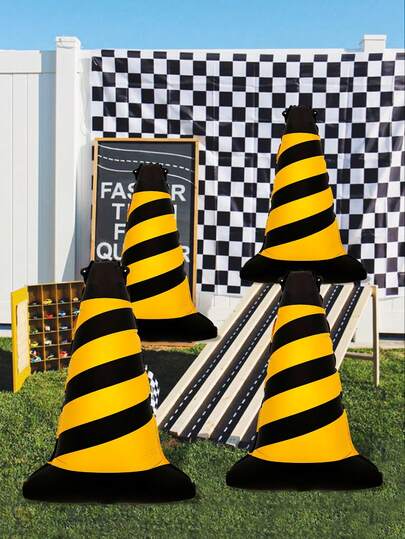 2/4个橙色和黑色交通锥/路障铝箔气球，适用于多种用途，例如建筑主题派对、工程主题派对、体育赛事、交通玩具、停车场标志、生日派对装饰