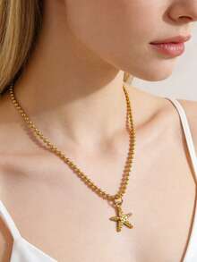 1件不锈钢不对称海星吊坠项链，适合女士日常、度假或休闲佩戴 - 金黃色 - 查看 4