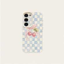 1pc TPU Checkerboard Cherry Pattern Phone Case Compatible With Samsung A15/A14/A13/A12/S24/S23/S22/S21/S20/S10/A72/A73/A71/A50/A53/A52/A32/A31/A05S - White - View 5