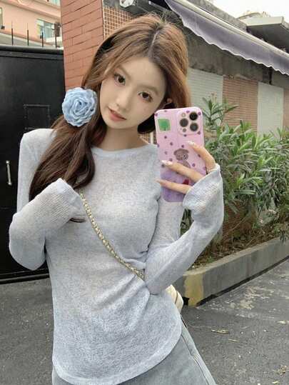 女士夏季休闲宽松长袖圆领防晒T恤