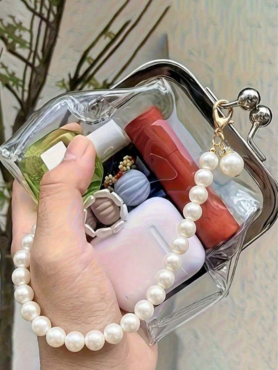 Retro Coin Purse, Women's Short Wallet,Pearl Chain Pendant, Retro Transparent Coin Purse, Portable Mini Cosmetic Storage Bag, Women's Travel Makeup Bag, Coin Purse, Exquisite And Easy To Carry, Travel, Home Storage, Travel Essentials, Dormitory Supplies, Wedding Bride Gifts, Mother Gifts, Best Friend Gifts, Birthday Gifts, Souvenirs,Valentine's Day Gifts, New Year's Gifts - Multicolor - View 1