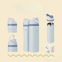 24oz /32oz Stainless Steel Insulated Water Bottle With Straw, Portable Coffee Mug Suitable For Hot & Cold Drinks, Fitness And Cycling Water Bottle, Leak-Proof Lid Travel Cup For Camping, Hiking, Driving, Outdoor Activities - D-灰色 - 查看 4