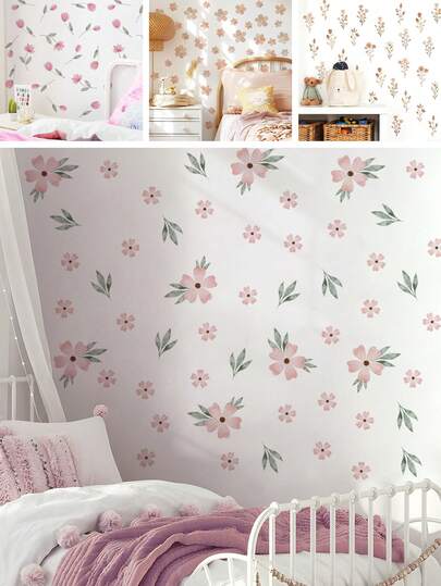 BRUP 3/4sheets/Set Watercolor Flower Wall Stickers, Self-Adhesive And Removable, Suitable For Decorating Kids Rooms, Wall Decals For Bedrooms And Nurseries, Spring Flower Wall Art