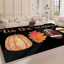 1 pieza Alfombra con patrón de calabaza y café de Acción de Gracias. Hecha de material de terciopelo de rombos dorados, con un peso aproximado de 800g y un grosor de aproximadamente 0,6 cm. La alfombra es resistente al desgaste, antideslizante y fácil de limpiar. Disponible en varios tamaños. Adecuada para la cocina, la sala de estar, el comedor, el dormitorio, el balcón, el baño, el estudio y otros escenarios. Una opción ideal para la decoración del hogar. - Multicolor - Ver 1