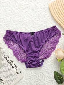 一套女士蕾丝钢圈聚拢文胸和内裤 - 紫色 - 查看 5