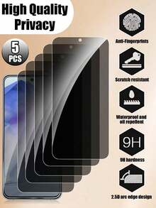 5pcs Privacy Screen Protector, Compatible With Samsung Series, 3D Tempered Glass Curved Edge, Anti-Scratch, Privacy Protection, Compatible With Galaxy S20 FE/S21 FE/S23 FE/S24 FE, A02/A03/A04/A05/A06/A12/A13/A14/A15/A16/A21/A22/A23/A25/A26/A50/A51/A52/A53/A54/A55/A56 Series - Black - View 27
