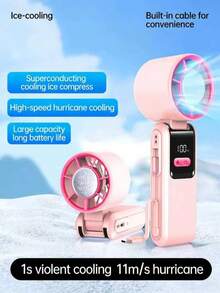 3-In-1 Portable Handheld Foldable Neck Fan With Built-In Type-C Charging Cable, Serves As Emergency Phone Charger, Convenient For Travel And Outdoor Use - Multicolor - View 3