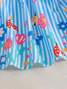 2pcs Baby Girl Floral Print Dress + Hat Set, Casual Elegant Style, Lightweight For Spring/Summer - Baby Blue - View 8
