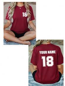 Customized Plus Size Women's T-Shirt, Can Print Personalized Numeric Logo, Name/Text/Lucky Number On Front And Back Summer - Burgundy - View 3