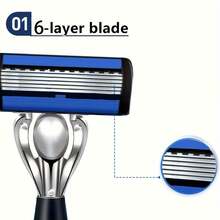 超锋利高级复古手动剃须刀套装 | 6层刀片，可更换刀头，符合人体工学的手柄，可重复使用和替换刀头设计，带来顺滑精准的剃须体验 - 父亲节和生日的完美礼物 - 多色 - 查看 6