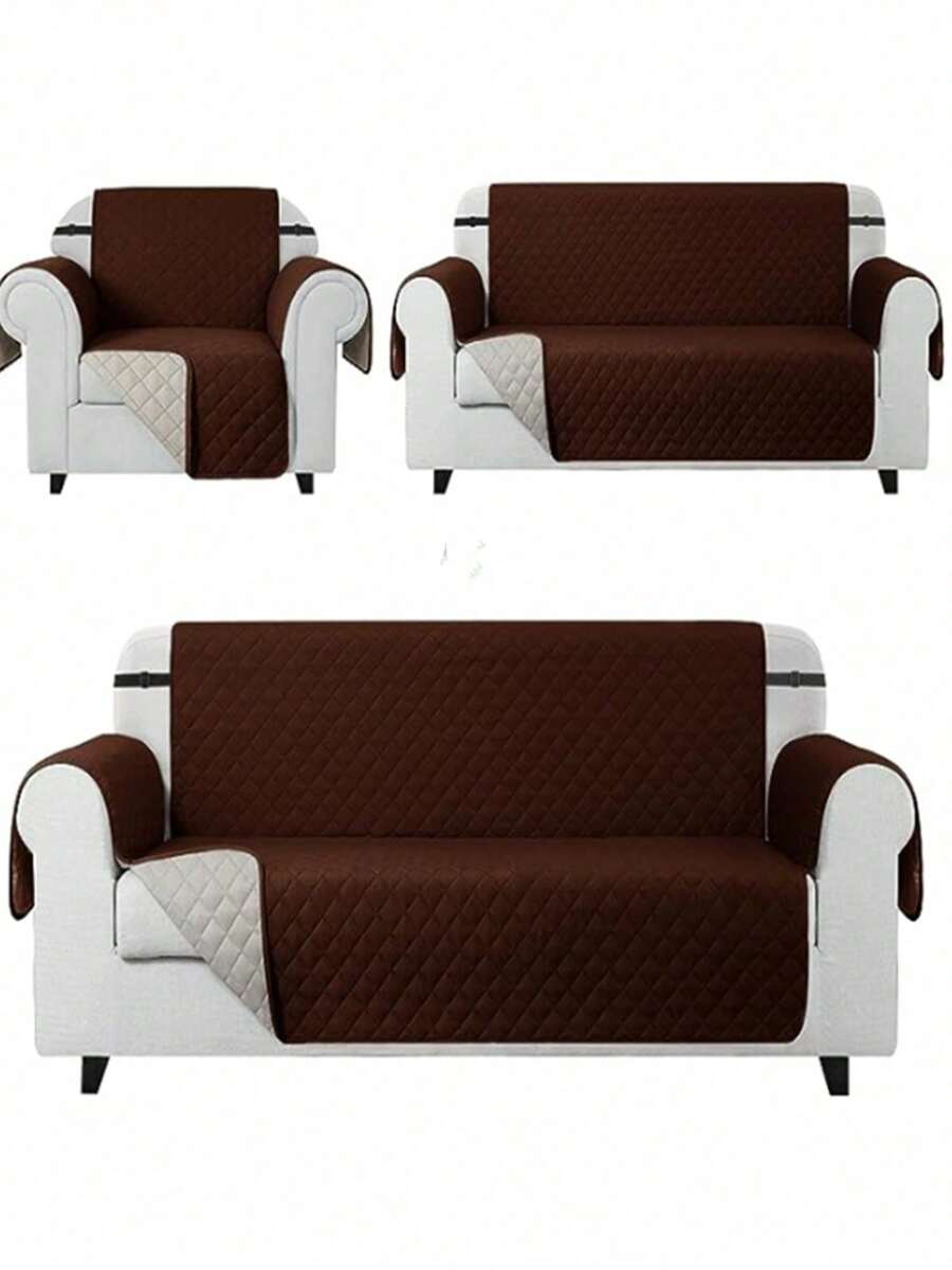 Cubre Sala 3 Piezas Doble Vista Protector Antiacaros - Marrón - Ver 1