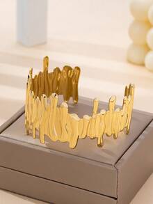 1 pieza Brazalete ancho geométrico asimétrico elegante y exagerado de estilo vintage para mujeres, adecuado para fiestas, banquetes y uso diario - Amarillo Oro - Ver 2