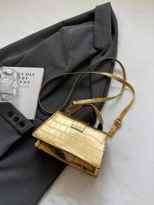 Gold Crocodile-Texture Top Handle Bag | Elegant Structured Shoulder Bag With Detachable Strap & Front Flap Closure | Chic Metallic Evening Purse For Women, Parties, Weddings, Date Nights | Premium Look Designer Style Handbag Shine In Style With This Stunning Gold Crocodile-Texture Handbag ! Featuring A Sleek Structured Silhouette And A Sophisticated Metallic Finish, This Versatile Bag Includes Both A Chic Top Handle And A Detachable Adjustable Shoulder Strap For Multiple Carrying Options. The Elegant Front Flap With A Secure Clasp Closure Adds A Touch Of Luxury, Making It Perfect For Special Occasions Like Weddings, Parties, Date Nights, Or Evening Events. Crafted With Attention To Detail And A Premium Look, This Bag Pairs Effortlessly With Dresses, Suits, Or Casual-Chic Outfits. - Nhiều màu - Xem 9