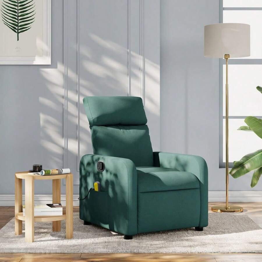 vidaXL Poltrona massaggiante in tessuto verde scuro - Grigio - Visualizzare 1
