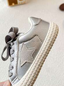 New Arrival Spring Autumn Toddler Girls Silver Glitter Sneakers Lace-Up Hook-And-Loop Strap Non-Slip Sole Sparkly Casual Princess Shoes For Party Daily Wear - Bạc - Xem 2