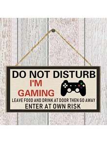 1pc "Do Not Disturb, I Am Playing Games" Birthday Gift For Son, Brother Or Husband - Decorative Pendants, Wall Decorations, Nativity Scene Set, Office Decorations, Valentine's Day, Home Decorations, Bedroom And Living Room Decorations, New Year Decorations. Suitable For Various Indoor And Outdoor Places, Such As Homes, Bedrooms, Living Rooms, Kitchens, Gardens, Bars, Cafes, Offices, Etc. Wooden Pendant. - Brown - View 8