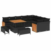 vidaXL Set divano da giardino con cuscini 13 pezzi, nero, in rattan sintetico - nero - Visualizzare 2