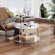 Thick Acrylic Coffee Table – Small Round Modern Side Table With 2-Tier Storage, Sturdy & Scratch-Resistant For Small Spaces - Transparent - View 4