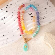 Collar con colgante de cuentas de cristal natural con efecto de agrietado, de colores brillantes, colgante intercambiable, adecuado como regalo del Día de San Valentín - Dorado - Ver 3