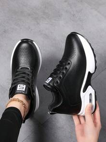 [Comfortable Sports Shoes] Women's Lightweight & Comfortable Ladies' Sports Shoes With Built-In Height Increase | Versatile For Outdoor Activities - Black - View 2