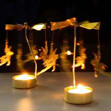 Candeliere centrale girevole in metallo, candeliere angelo per la decorazione della casa, candeliere fatato a forma di giostra, portacandele dorato per le feste. - A - Visualizzare 6