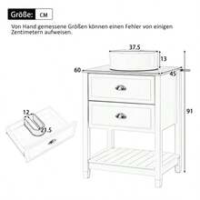 Bathroom Vanity Unit With Round Ceramic Basin – Single Basin With 2 Drawers And Open Storage Compartment – Freestanding Vanity Unit In White And Wood-Effect Finish - White - View 5