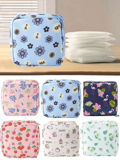 Cartoon Sanitary Napkin Storage Bag, Multi-Functional Waterproof Storage Bag, Tampon Storage Bag, Portable Menstrual Kit, Large-Capacity Simple Portable Bag, Feminine Hygiene Product Storage Bag, Waterproof Cute Cartoon Pattern Storage Bag, Travel Storage Bag, Suitable For Women's Menstrual Products, Can Store Sanitary Napkins