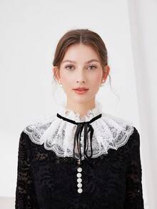 1pc Women's Lace Trim Tie Decor Simple Versatile Daily Wear Retro Lolita Style Detachable Collar,Festival,Travel,Disco,Graduation Outfit - Multicolor - View 2