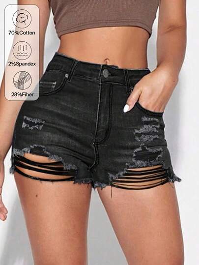 New Millennium Style, High-Waisted, Sexy, Hip-Lifting, Ripped Stretch Denim Shorts, Perfect For Summer Travel, Everyday Wear, And Elegant Style.