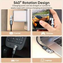 Adaptor USB-C Pengisian Cepat Wowssyo Dapat Diputar 540° 240W Mendukung Transfer Data Kecepatan Tinggi USB 3.1 Konverter Type-C Male ke Female dengan Indikator LED Adaptor Type-C OTG untuk Laptop, Tablet, dan Smartphone Hadiah Ulang Tahun Musim Semi - MultiWarna - View 4