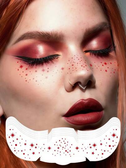 6 Sheets Red Glitter Freckles Face Tattoo Waterproof Sparkle Freckle Temporary Tattoo With Dots Star Stickers For Women Makeup Holiday Valentines Festival Dating Party Favors Summer Prom Concerts Easter Accessories