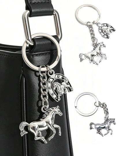 1pc Creative Alloy Horseshoe Keychain - Durable Sports Keychain, Exquisite Carved Design, Retro Silver Horse Keychain, Alloy Small Horse Pendant, Suitable For Bags And Wallets, Ideal For Horse Lovers, Durable Daily Carry Accessory, Fashion Accessory, Metal Animal Keyring, Suitable For Western Cowboy Men And Women, Universal Size, Gift For Horse Lovers | Horse Themed Accessories | Finely Crafted, Horse Themed Gift