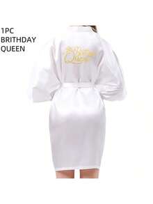 一件金色字母刺绣浴袍，金属字母浴袍，生日派对准备服，生日仪式及宴会配饰，女士春夏派对睡衣，连衣裙，刺绣伴娘浴袍，生日伴娘浴袍，婚礼派对用品，户外婚礼，节日派对用品，浴室装饰，返校季 - 白色生日女王 - 查看 11